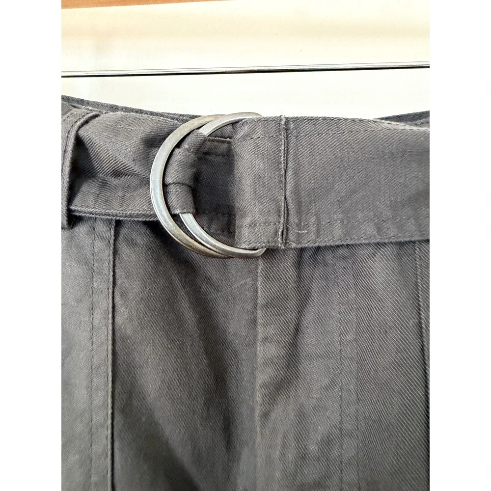 Quince Cotton Linen Twill Cargo Pants M Charcoal Gray Belted Utility Tapered